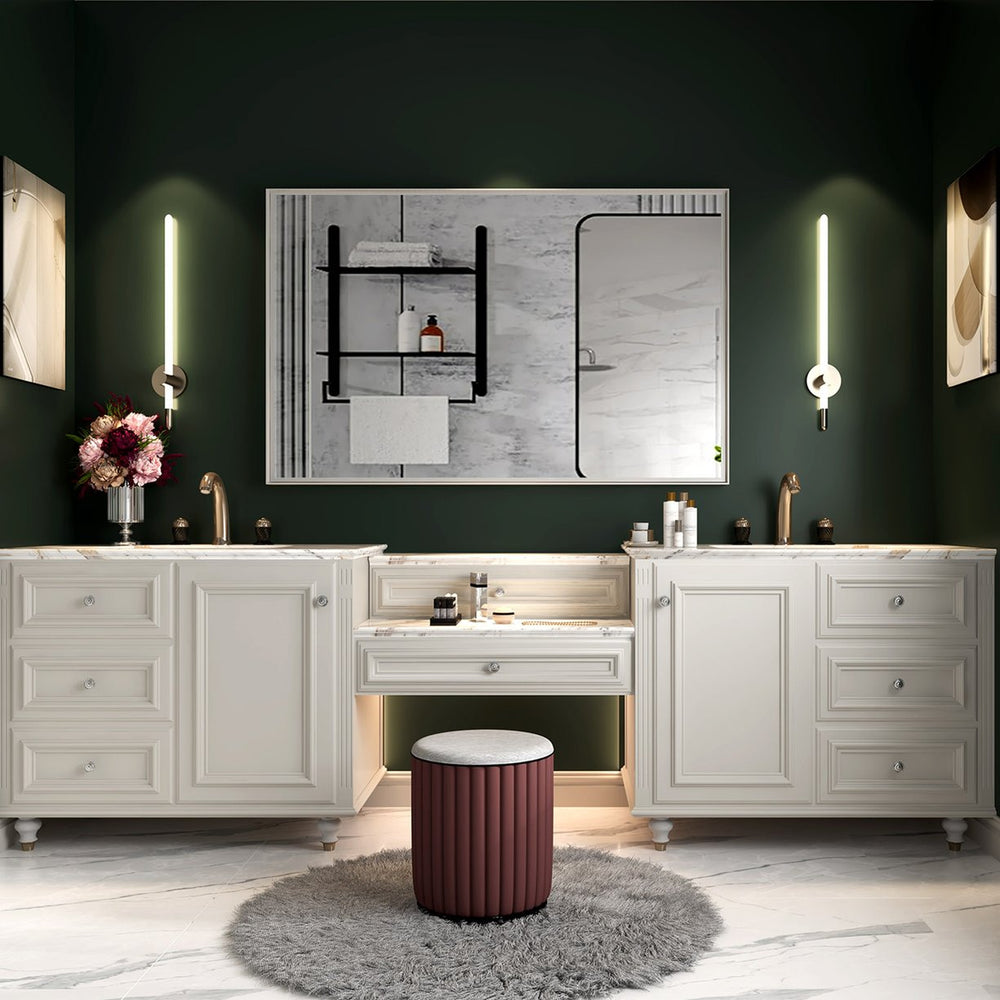 English Elm 40x30inch Beveled Bathroom Mirror with Aluminum Frame, HD Float Glass, Ruler for Easy Mounting Vertical/Horizontal W2091128136