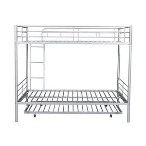 English Elm Full Over Iron Bunk Bed with Pull Out Trundle Three Sleeper Kids Guest Room Silver LT000249AAN
