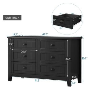 English Elm Drawer Dresser BAR CABINET with Anti-Tilt Anchor, Birch Frame, Soft-Closing Slides, Retro Shell Handles — Black W679S00032
