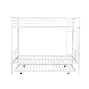 English Elm Full Over Iron Bunk Bed with Pull Out Trundle Three Sleeper Kids Guest Room LT000249AAK