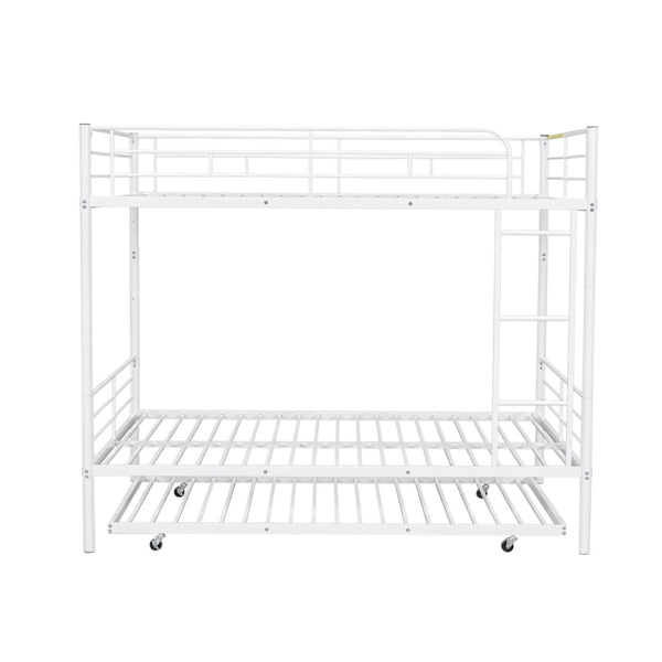 English Elm Full Over Iron Bunk Bed with Pull Out Trundle Three Sleeper Kids Guest Room LT000249AAK