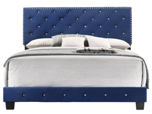 English Elm Stunning Navy Blue Velvet Full Bed with 48"H Headboard, Durable Support, Easy Assembly, Cozy Style B078108018