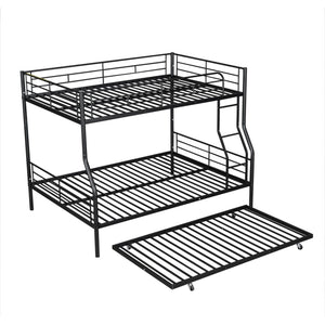English Elm Full Xl Over Queen Iron Bunk Bed with Trundle Three Sleeper Chrome Kids Frame Black LT000259AAB