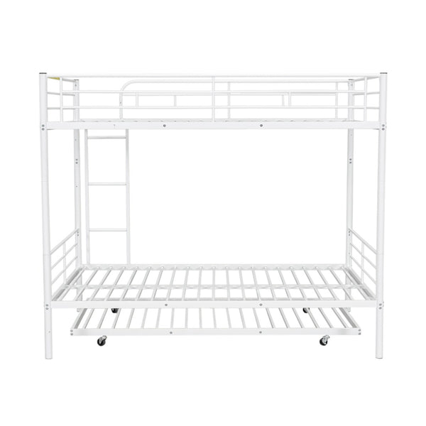 English Elm Full Over Iron Bunk Bed with Pull Out Trundle Three Sleeper Kids Guest Room LT000249AAK