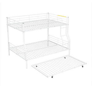 English Elm Full Xl Over Queen Iron Bunk Bed with Trundle Three Sleeper Chrome Kids Frame White LT000259AAK
