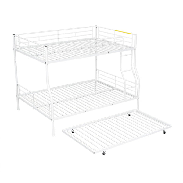 English Elm Full Xl Over Queen Iron Bunk Bed with Trundle Three Sleeper Chrome Kids Frame White LT000259AAK