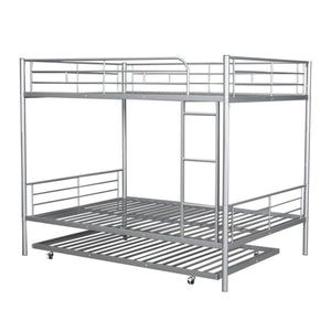 English Elm Full Over Iron Bunk Bed with Pull Out Trundle Three Sleeper Kids Guest Room Silver LT000249AAN
