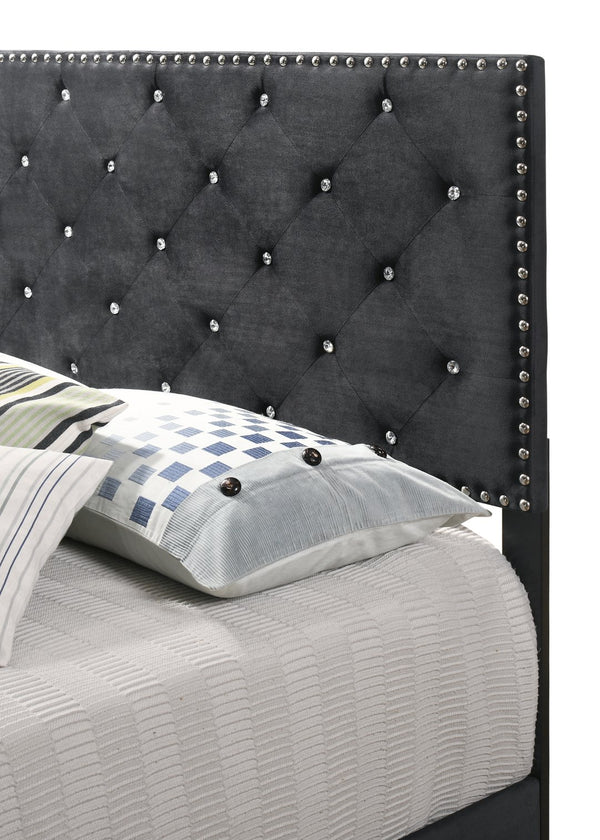 English Elm Elegant Velvet Full Bed Frame with Sturdy Support, Transitional Design, Easy Assembly, Modern Appeal Black 25 L x 66 W x 5.5 H B078108028