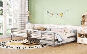 English Elm Full Xl Over Queen Iron Bunk Bed with Trundle Three Sleeping Surfaces Chrome Frame LT000259AAN
