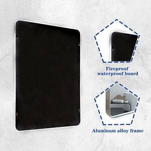 English Elm 36x30inch Glossy Brushed Silver Rounded Corner Wall Mirror with Ruler HD Beveled Aluminum Frame Waterproof W2091126974