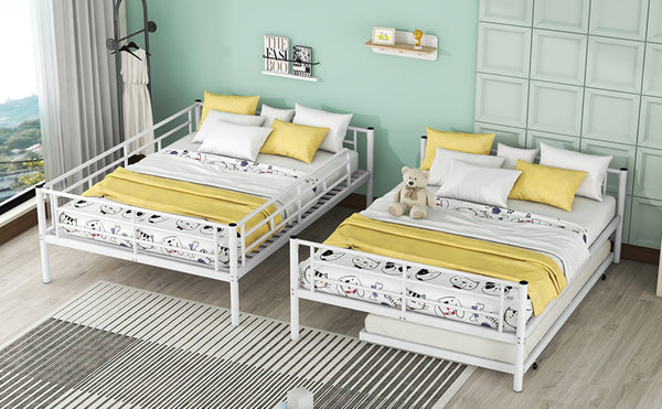 English Elm Full Over Iron Bunk Bed with Pull Out Trundle Three Sleeper Kids Guest Room LT000249AAK