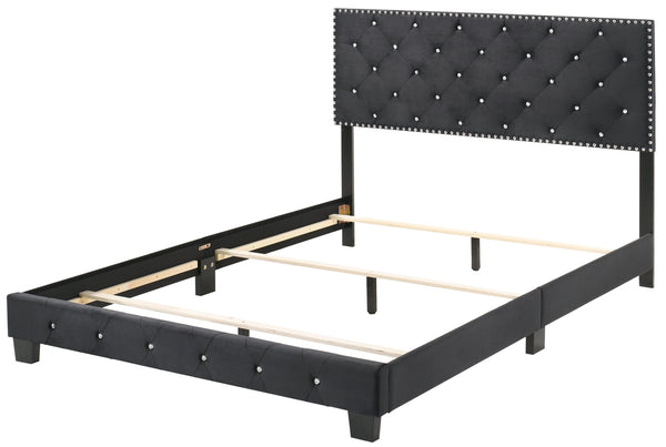 English Elm Elegant Velvet Full Bed Frame with Sturdy Support, Transitional Design, Easy Assembly, Modern Appeal Black 25 L x 66 W x 5.5 H B078108028