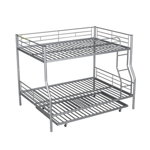 English Elm Full Xl Over Queen Iron Bunk Bed with Trundle Three Sleeping Surfaces Chrome Frame LT000259AAN