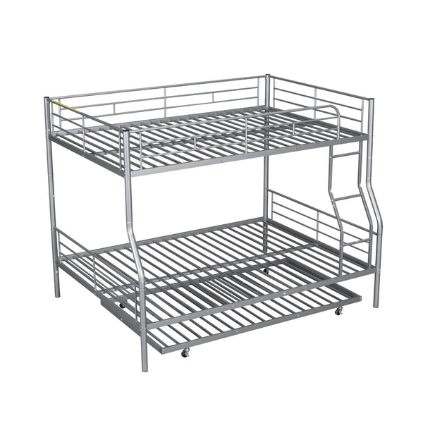 English Elm Full Xl Over Queen Iron Bunk Bed with Trundle Three Sleeping Surfaces Chrome Frame LT000259AAN
