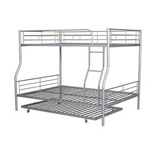 English Elm Full Xl Over Queen Iron Bunk Bed with Trundle Three Sleeping Surfaces Chrome Frame LT000259AAN