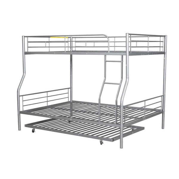 English Elm Full Xl Over Queen Iron Bunk Bed with Trundle Three Sleeping Surfaces Chrome Frame LT000259AAN