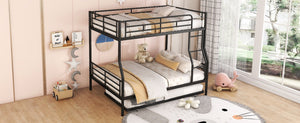 English Elm Full Xl Over Queen Iron Bunk Bed with Trundle Three Sleeper Chrome Kids Frame Black LT000259AAB