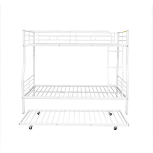 English Elm Full Xl Over Queen Iron Bunk Bed with Trundle Three Sleeper Chrome Kids Frame White LT000259AAK