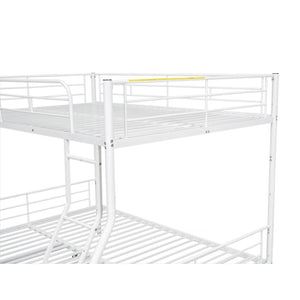 English Elm Full Xl Over Queen Iron Bunk Bed with Trundle Three Sleeper Chrome Kids Frame White LT000259AAK