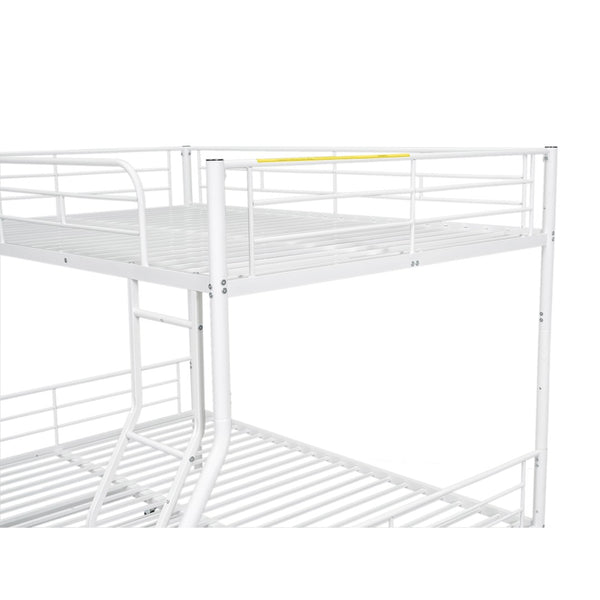 English Elm Full Xl Over Queen Iron Bunk Bed with Trundle Three Sleeper Chrome Kids Frame White LT000259AAK