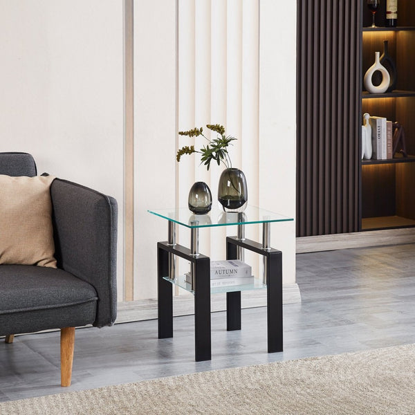 English Elm 2-piece Tempered Glass End Table Set Waterfall Frameless Design for Living Room W1718128632
