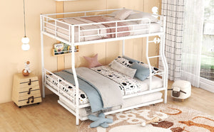 English Elm Full Xl Over Queen Iron Bunk Bed with Trundle Three Sleeper Chrome Kids Frame White LT000259AAK