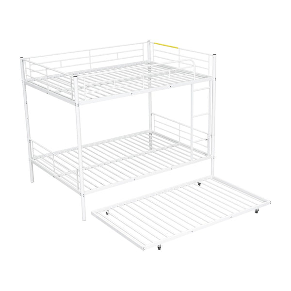 English Elm Full Over Iron Bunk Bed with Pull Out Trundle Three Sleeper Kids Guest Room LT000249AAK