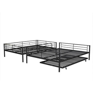 English Elm Full Xl Over Queen Iron Bunk Bed with Trundle Three Sleeper Chrome Kids Frame Black LT000259AAB