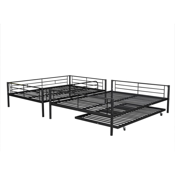 English Elm Full Xl Over Queen Iron Bunk Bed with Trundle Three Sleeper Chrome Kids Frame Black LT000259AAB