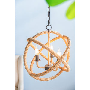 English Elm 3-light Hemp Rope Globe Chandelier Iron Frame Farmhouse Fixture for Dining Entryway W2078137922