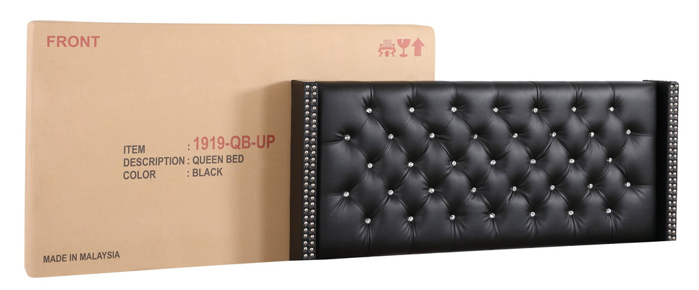 English Elm Sleek Black Upholstered Full Bed with Tufted Headboard, Nailhead Trim, Durable Frame for Cozy Modern Bedrooms B078118293