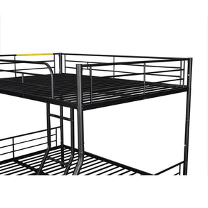English Elm Full Xl Over Queen Iron Bunk Bed with Trundle Three Sleeper Chrome Kids Frame Black LT000259AAB
