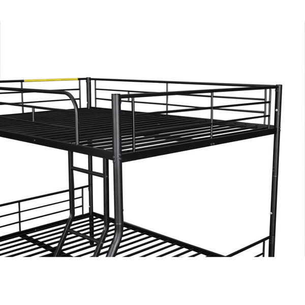 English Elm Full Xl Over Queen Iron Bunk Bed with Trundle Three Sleeper Chrome Kids Frame Black LT000259AAB