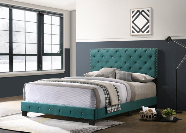 English Elm Stylish Velvet King Bed Frame with Plush Upholstery, Durable Construction, Easy Assembly, Transitional Appeal Green 24.6 L x 82 W x 5.5 H B078108014