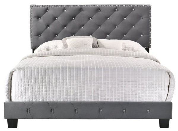 English Elm Sophisticated Velvet Gray Queen Bed — Durable Transitional Design, Quick Assembly, Comfort-Boosting Support for Any Room B078108001