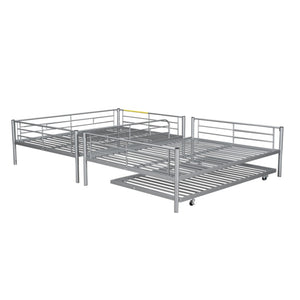 English Elm Full Over Iron Bunk Bed with Pull Out Trundle Three Sleeper Kids Guest Room Silver LT000249AAN