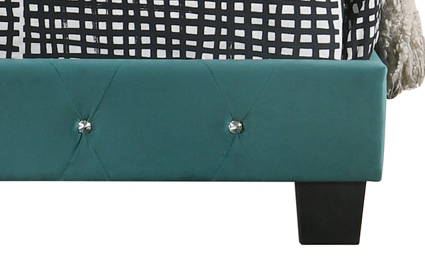 English Elm Stylish Velvet King Bed Frame with Plush Upholstery, Durable Construction, Easy Assembly, Transitional Appeal Green 24.6 L x 82 W x 5.5 H B078108014