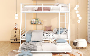 English Elm Full Xl Over Queen Iron Bunk Bed with Trundle Three Sleeper Chrome Kids Frame White LT000259AAK