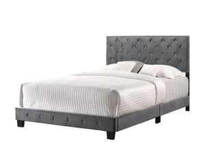 English Elm Transitional Velvet King Bed with Sturdy Frame and Upholstered Headboard, 48"H x 80"W x 83"D Elegance Gray 24.6 L x 82 W x 5.5 H B078108000