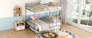 English Elm Full Over Iron Bunk Bed with Pull Out Trundle Three Sleeper Kids Guest Room Silver LT000249AAN