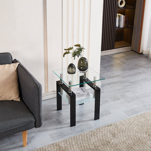 English Elm 2-piece Tempered Glass End Table Set Waterfall Frameless Design for Living Room W1718128632
