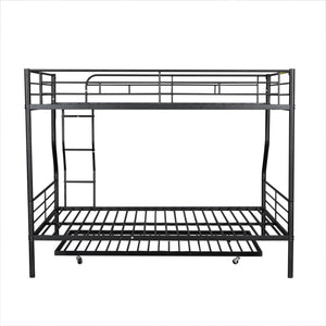 English Elm Full Xl Over Queen Iron Bunk Bed with Trundle Three Sleeper Chrome Kids Frame Black LT000259AAB