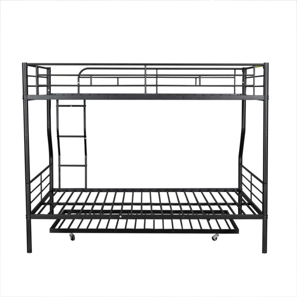 English Elm Full Xl Over Queen Iron Bunk Bed with Trundle Three Sleeper Chrome Kids Frame Black LT000259AAB