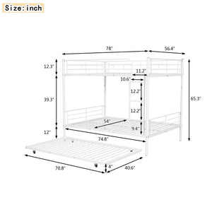 English Elm Full Over Iron Bunk Bed with Pull Out Trundle Three Sleeper Kids Guest Room LT000249AAK
