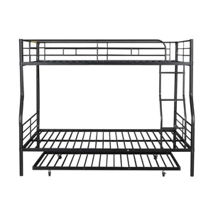 English Elm Full Xl Over Queen Iron Bunk Bed with Trundle Three Sleeper Chrome Kids Frame Black LT000259AAB