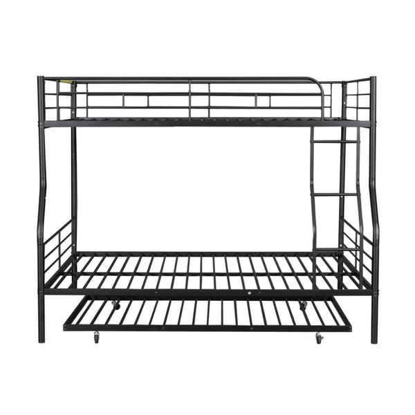 English Elm Full Xl Over Queen Iron Bunk Bed with Trundle Three Sleeper Chrome Kids Frame Black LT000259AAB