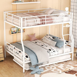 English Elm Full Xl Over Queen Iron Bunk Bed with Trundle Three Sleeper Chrome Kids Frame White LT000259AAK