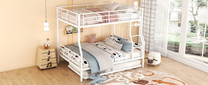 English Elm Full Xl Over Queen Iron Bunk Bed with Trundle Three Sleeper Chrome Kids Frame White LT000259AAK