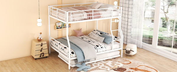 English Elm Full Xl Over Queen Iron Bunk Bed with Trundle Three Sleeper Chrome Kids Frame White LT000259AAK