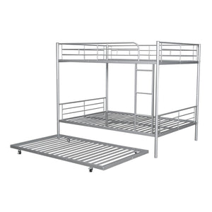 English Elm Full Over Iron Bunk Bed with Pull Out Trundle Three Sleeper Kids Guest Room Silver LT000249AAN